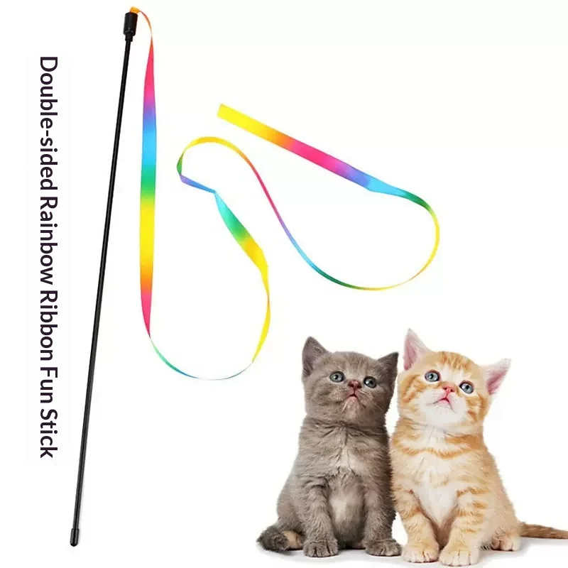 Joli bâton de jeu pour chat avec des rayures arc-en-ciel, jouet interactif amusant pour chatons, accessoires pour animaux de compagnie