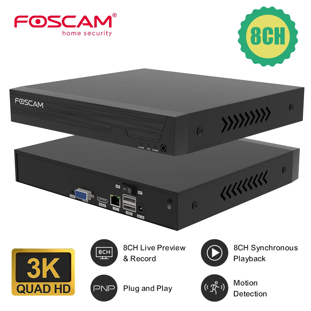 Foscam-cámara de seguridad IP de 5MP, sistema de vigilancia con grabadora de vídeo de red, 8 canales, NVR, P2P, H.264, 24/7