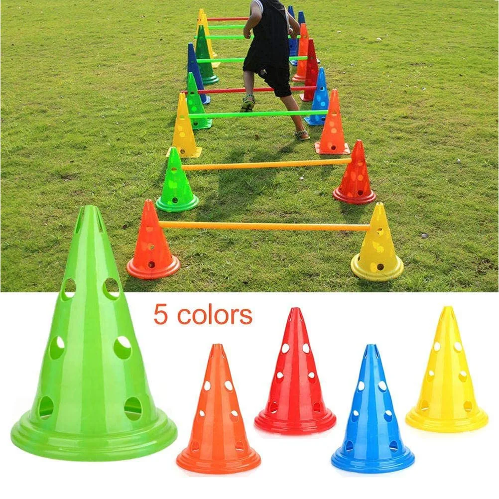 Cônes d\'entraînement de football, barre d\'obstacle conique, barrière de signalisation avec trous, E27, 5 pièces