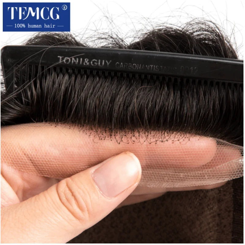 Toupee com Laço Suíço Frente Masculina, Base de Seda, Peruca Invisível, Durável, Cabelo Humano 100% Natural, Unidade do Sistema, Peruca Masculina, Rede de Diamante, Unidade