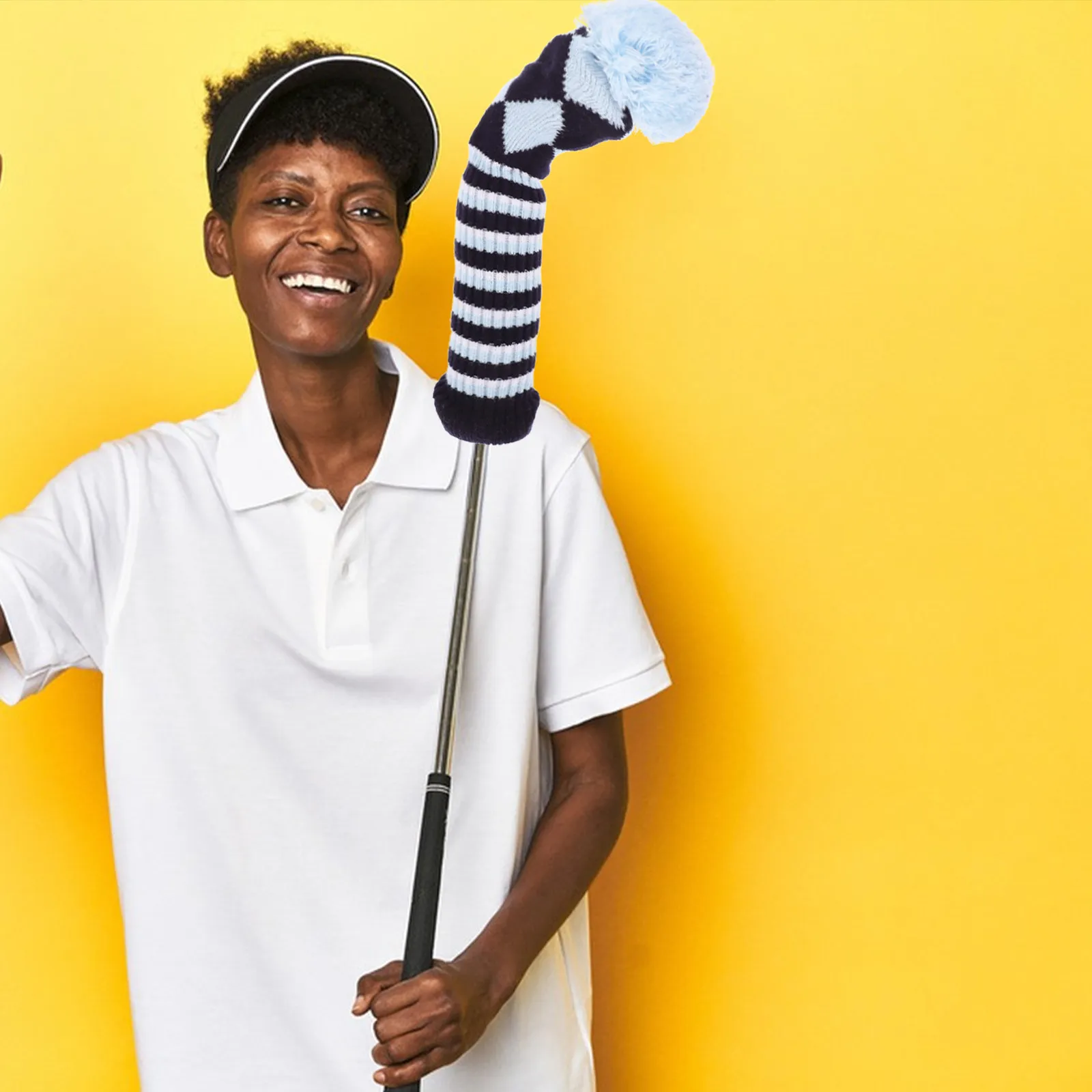 

Набор из 3 чехлов для клюшек для гольфа, вязаные, из ткани, защищающие от повреждений, портативные, легко надеваются и снимаются, светло-голубые