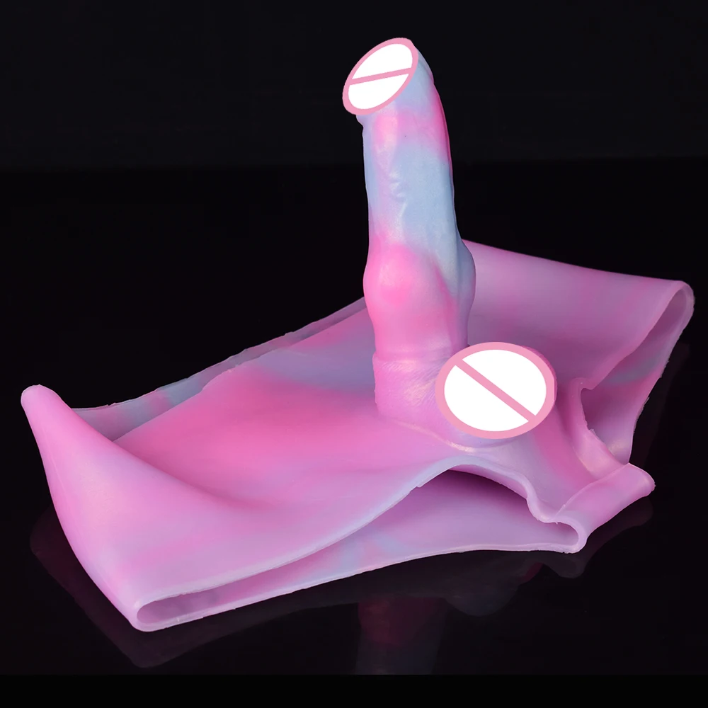 FAAK Silicone Panties With Fantasy Dog Knot Dildo Pink Strap-ons Penis Anal Plug Stretchable Sex Toys For Women Masturbator