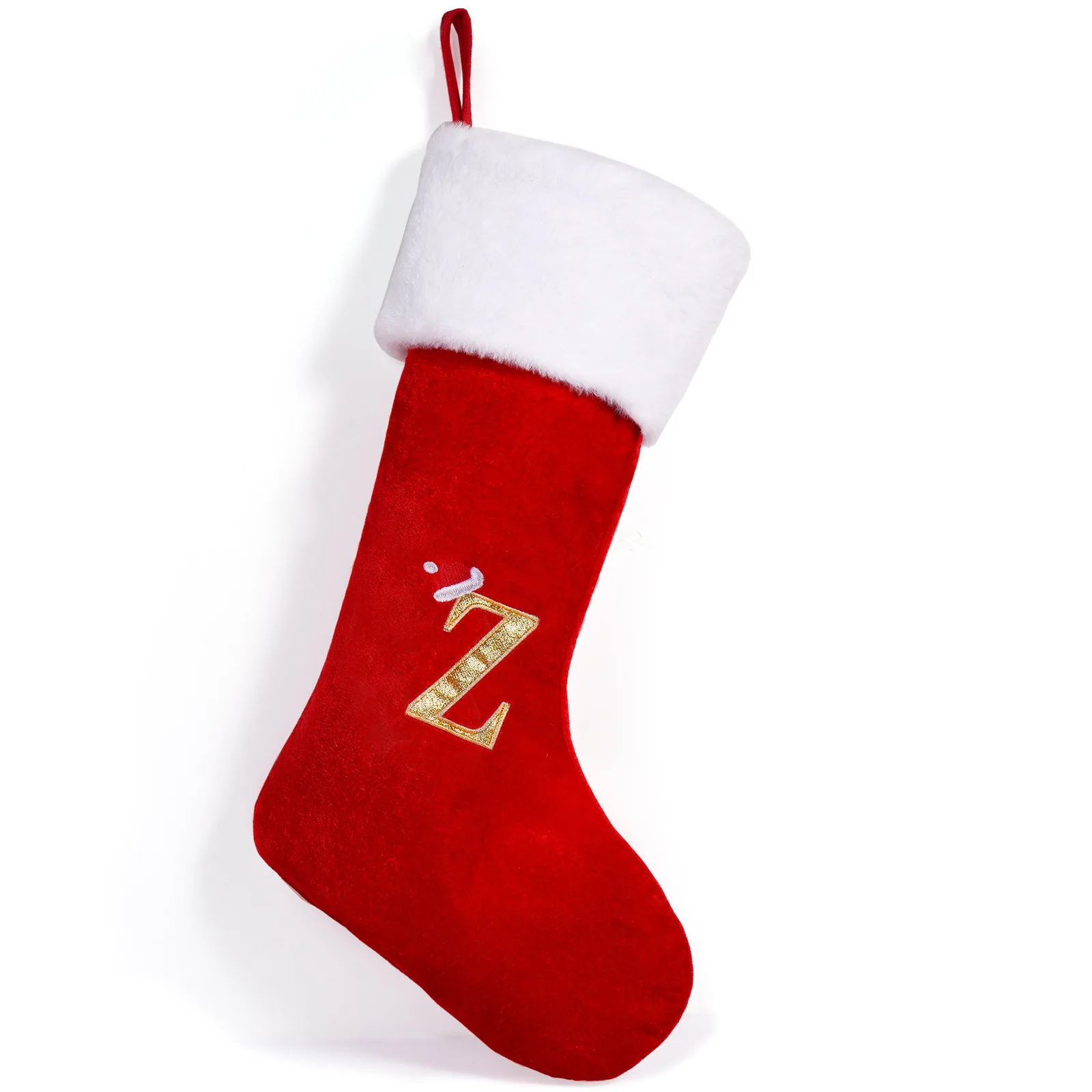 49CM Letter Embroidered Christmas Stockings Red Velvet White Plush Xmas Candy Sock Kid Gift Holiday Party Fireplace Tree Decor