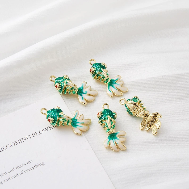 

20pcs/lot Jewelry Accessory Alloy Painted Goldfish Colored Zircon Shaped Pendants For Bracelet Necklace b