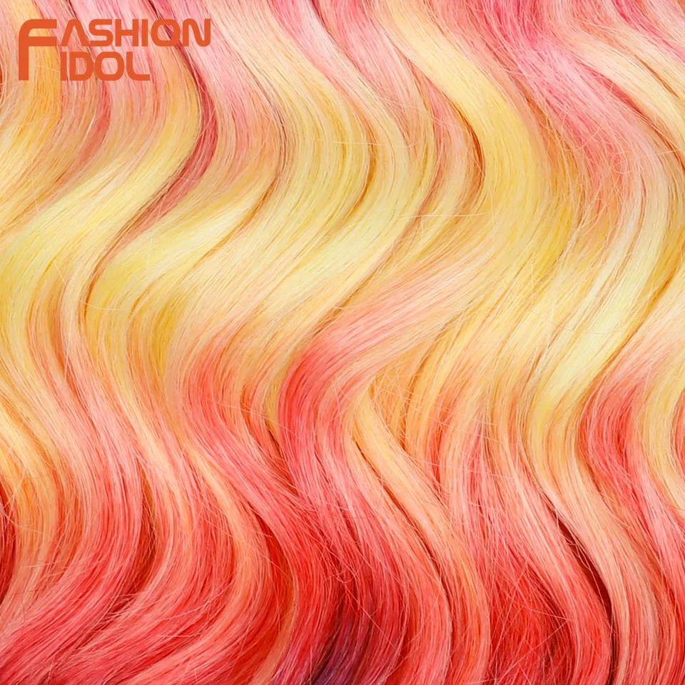 FASHION IDOL 300g 3PCS 16 Inch Deep Wavy Crochet Hair Synthetic Crochet Braids Ombre Orange Red Rainbow Braiding Hair Extensions