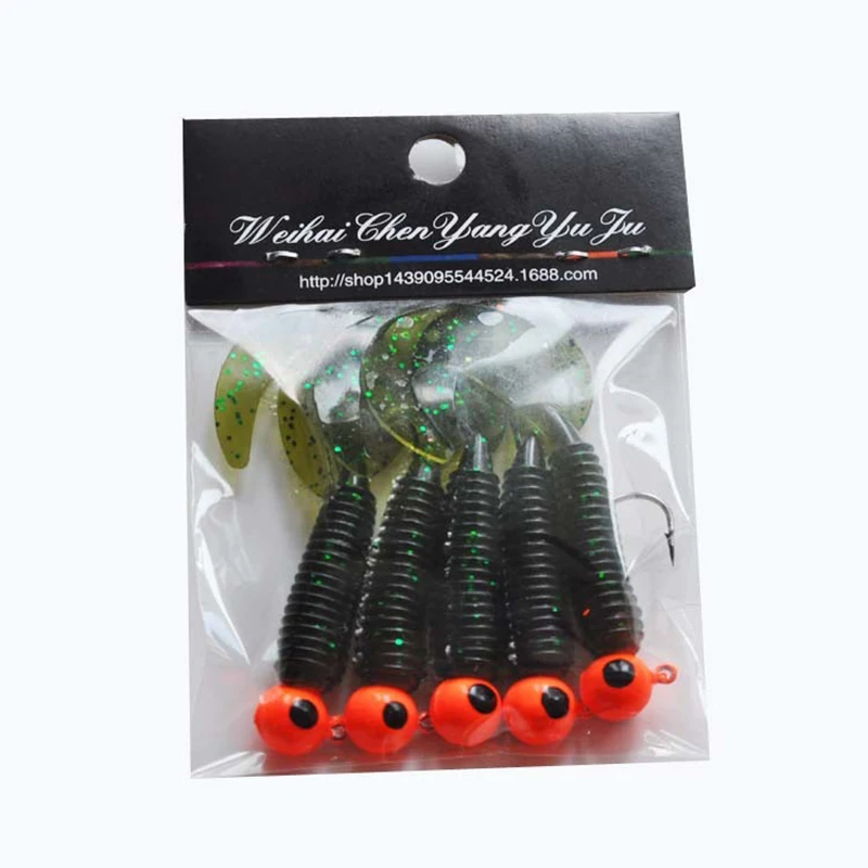 1 set 5pc jig hook 5g 6cm soft tail lure bait worm maggot silica fishing tackle grub bait for fishing perch tackle Silicone bait