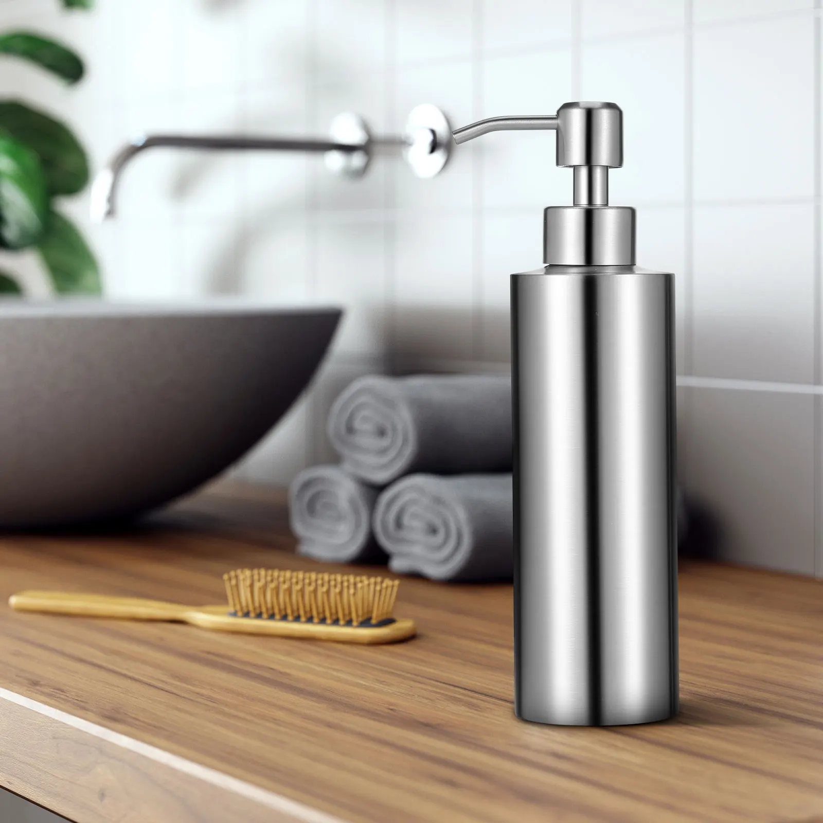 

Soap Dispenser 350ml Stainless Steel Bathroom Kitchen Liquid Cylindrical Foaming H Dish Pump Lotion Refillable