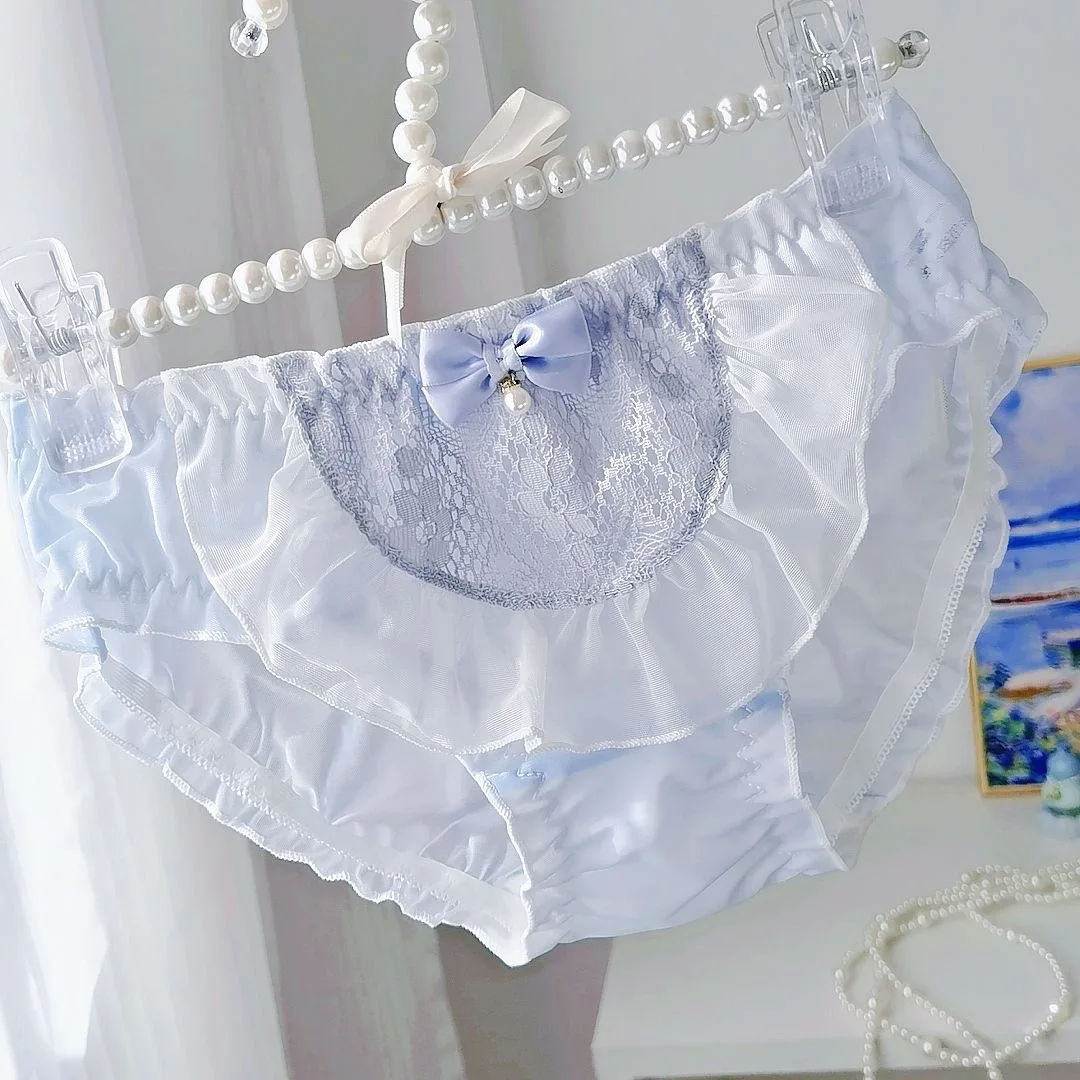 【1pcs】blue Lolita cosplay y2k accessories Japanese style Transparent underwear lace bow lollita panties fancy clothing lotus