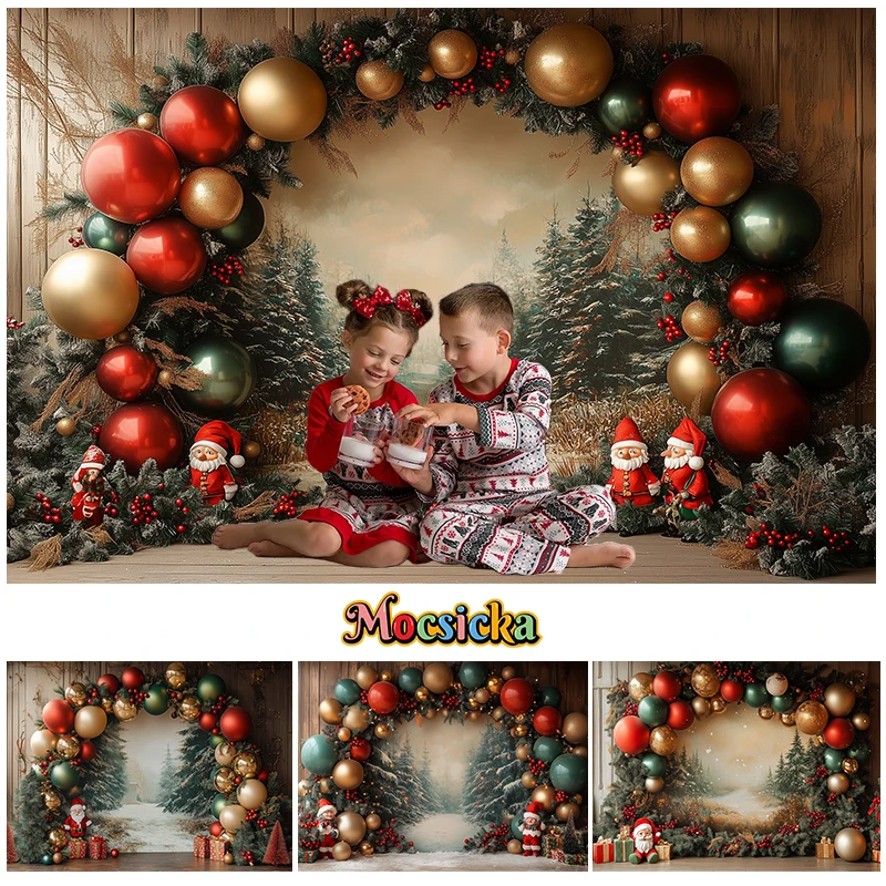 

Mocsicka Christmas Arch Balloon Backdrop For Kids Portrait Cake Smash Photography Background Santa Claus Forest Decor Props