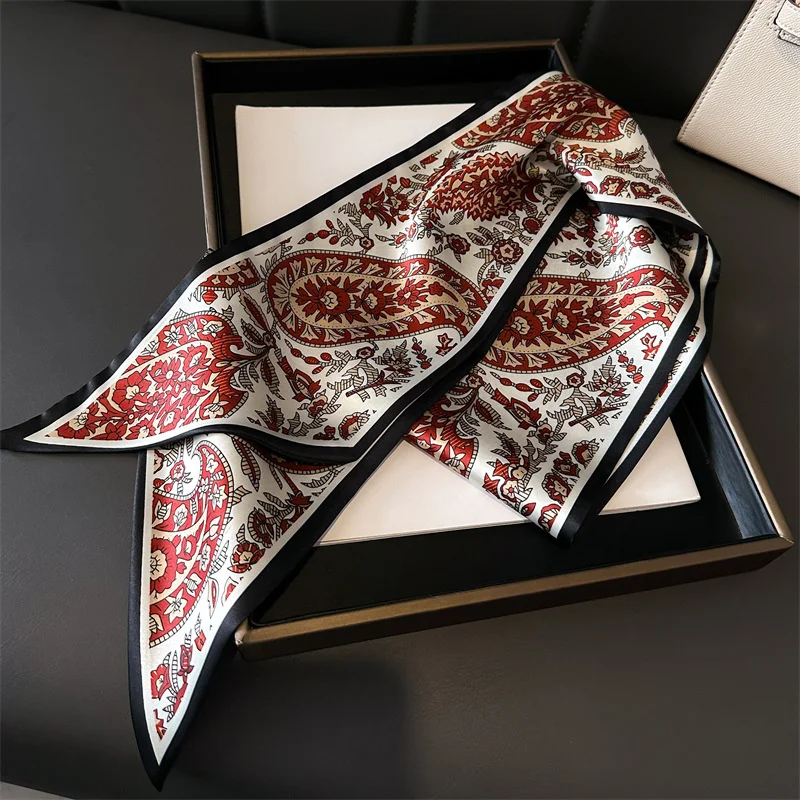 Fashion Luxury Brand Silk Scarf Women Floral Designer Paisley Print Double-layer Ribbon Neck Tie Bag Headband Hairband Scarves