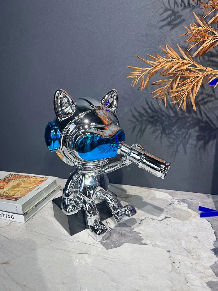 Space Cat Astronaut Sculptor Decoration Accessories Living Room Study Desk Silver Cartoon animal sculptures Plated Fun Cartoon M