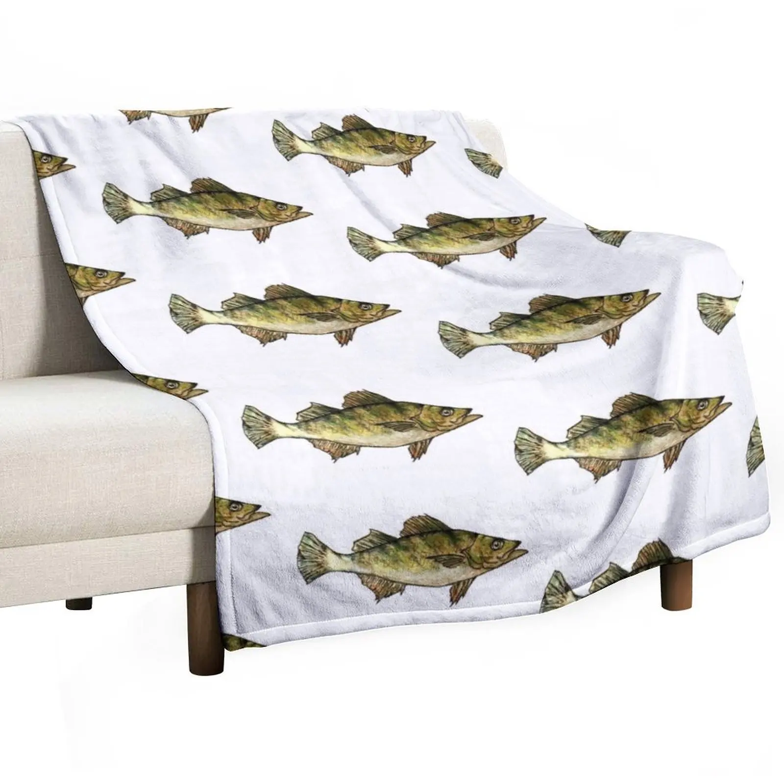 Yellow Perch Fish Drawing Throw Blanket Bed covers Soft Beds funny gift Blankets