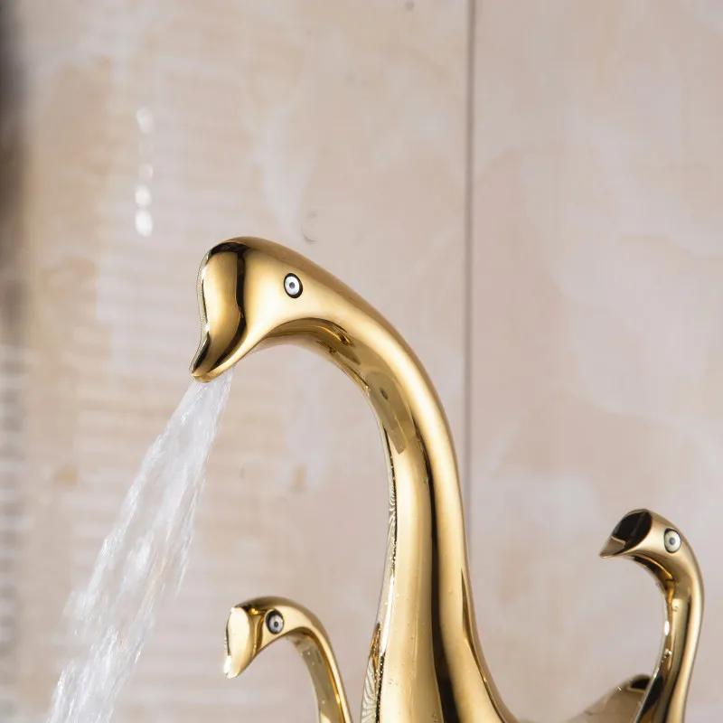 Swan Faucet Hot and Cold Washbasin Undercounter Basin Antique Gold Faucet