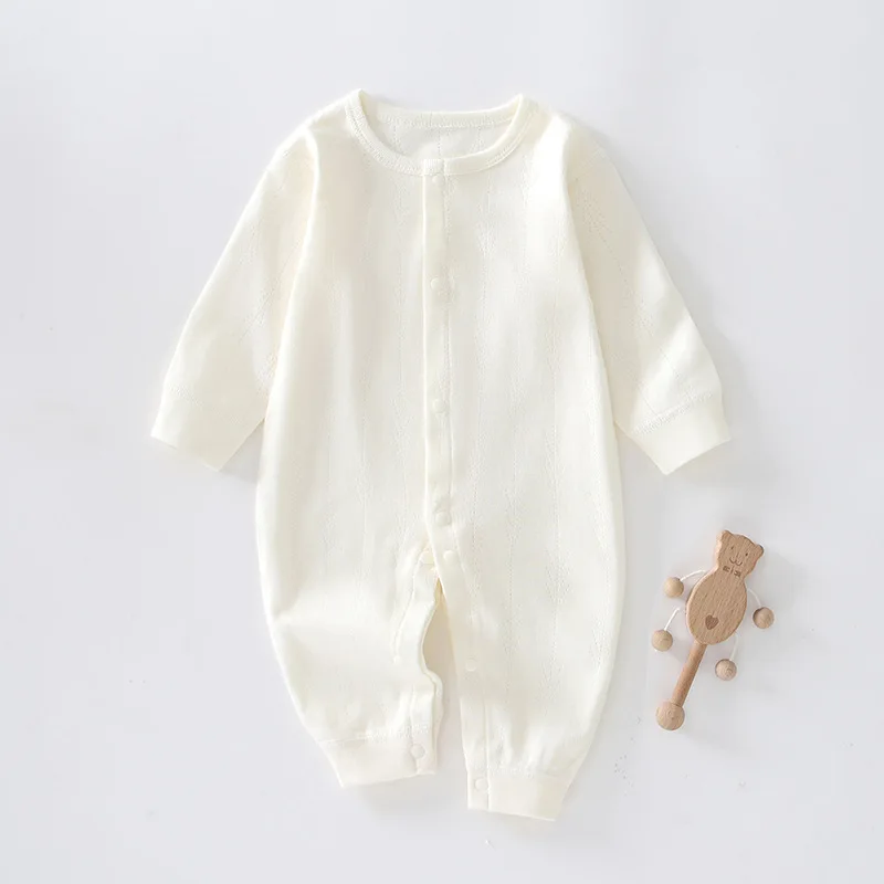 Baby Jumpsuit Summer Long Sleeved Hoodie Newborn Pure Cotton Breathable Solid Color Kids Rompers New