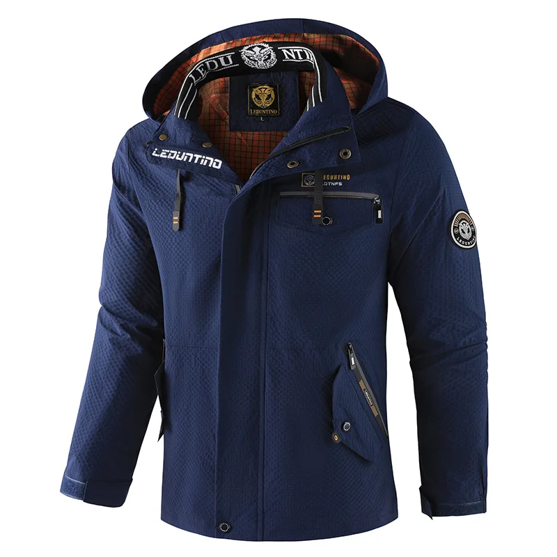 

Men's Casual Hooded Parka Jaet Long Sve Printed Stand Collar Mid-Length Outerwear for Daily Wear Autumn Season