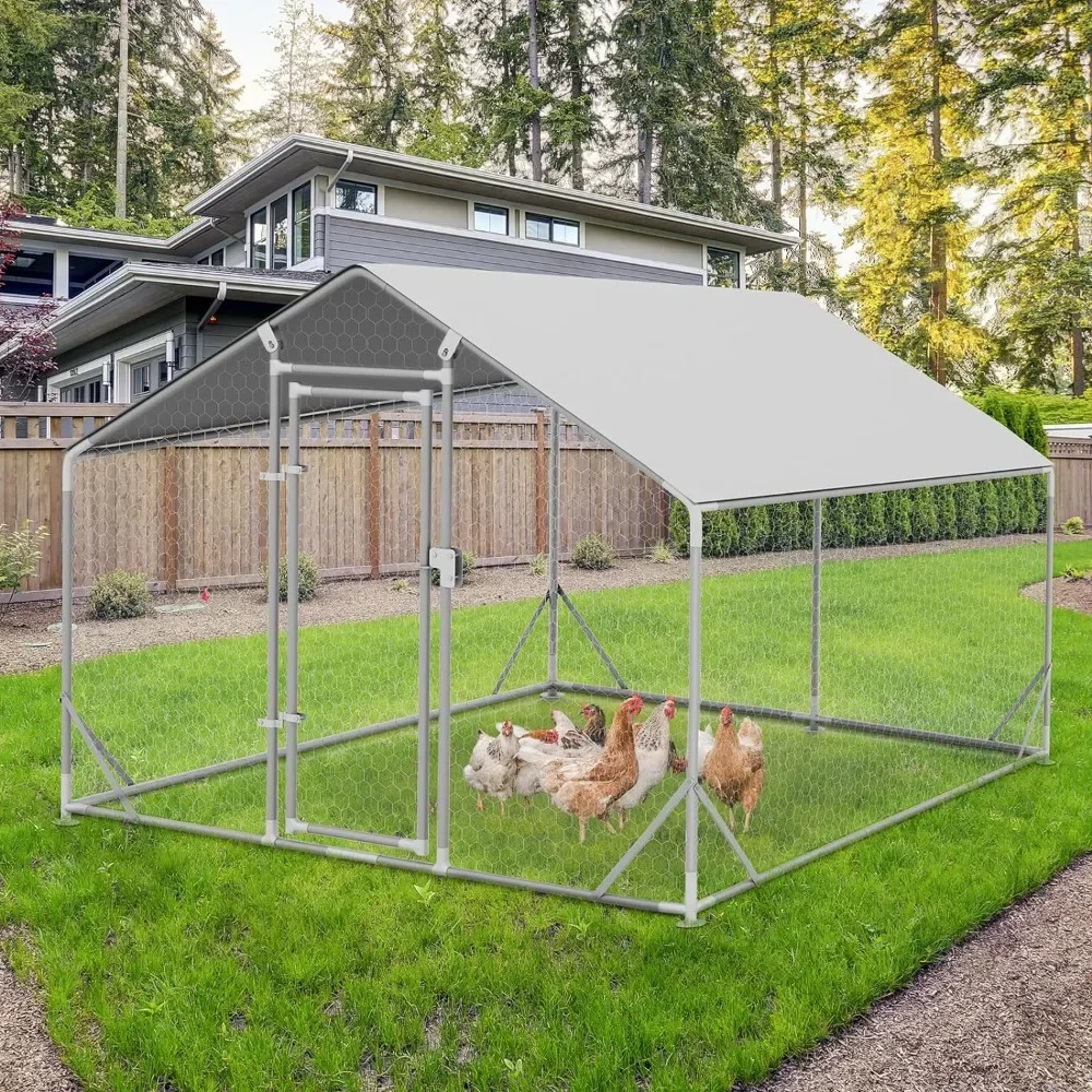 

Metal Chicken Coop with Anti-Rust Durable Steel & 420D Anti-Ultraviolet Waterproof Cover, Large Walk-in Poultry Cage