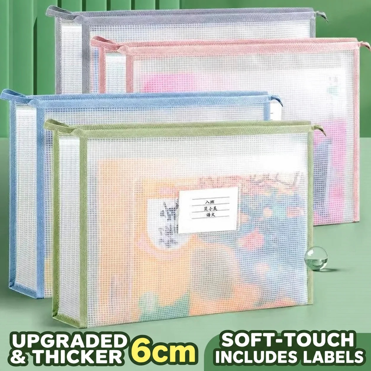 A4 Double Layer Clear File Bag Waterproof PVC Zipper Document Organizer 1 Pack