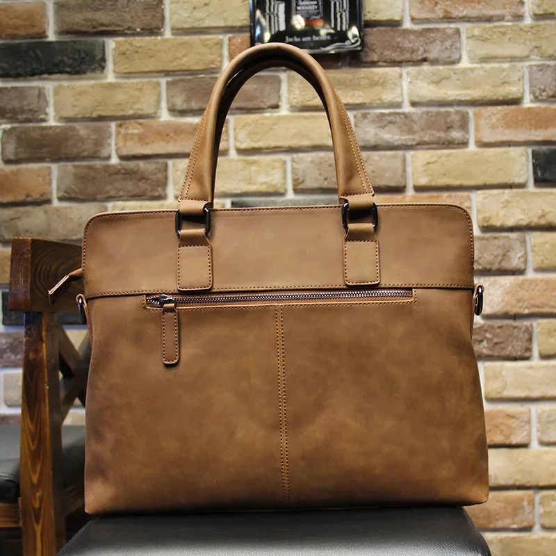 Luxe Zachte Lederen Aktetas Voor Mannen Zakelijke Laptop Retro Mannelijke Hand Draagtas Casual Schouder Messenger Bag