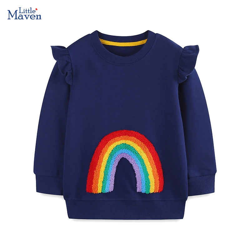 Little maven Girls Costumes 2025 Cartoon Rainbow Princess Kids Girls Sweatshirts Tops Autumn Spring Girls Clothing