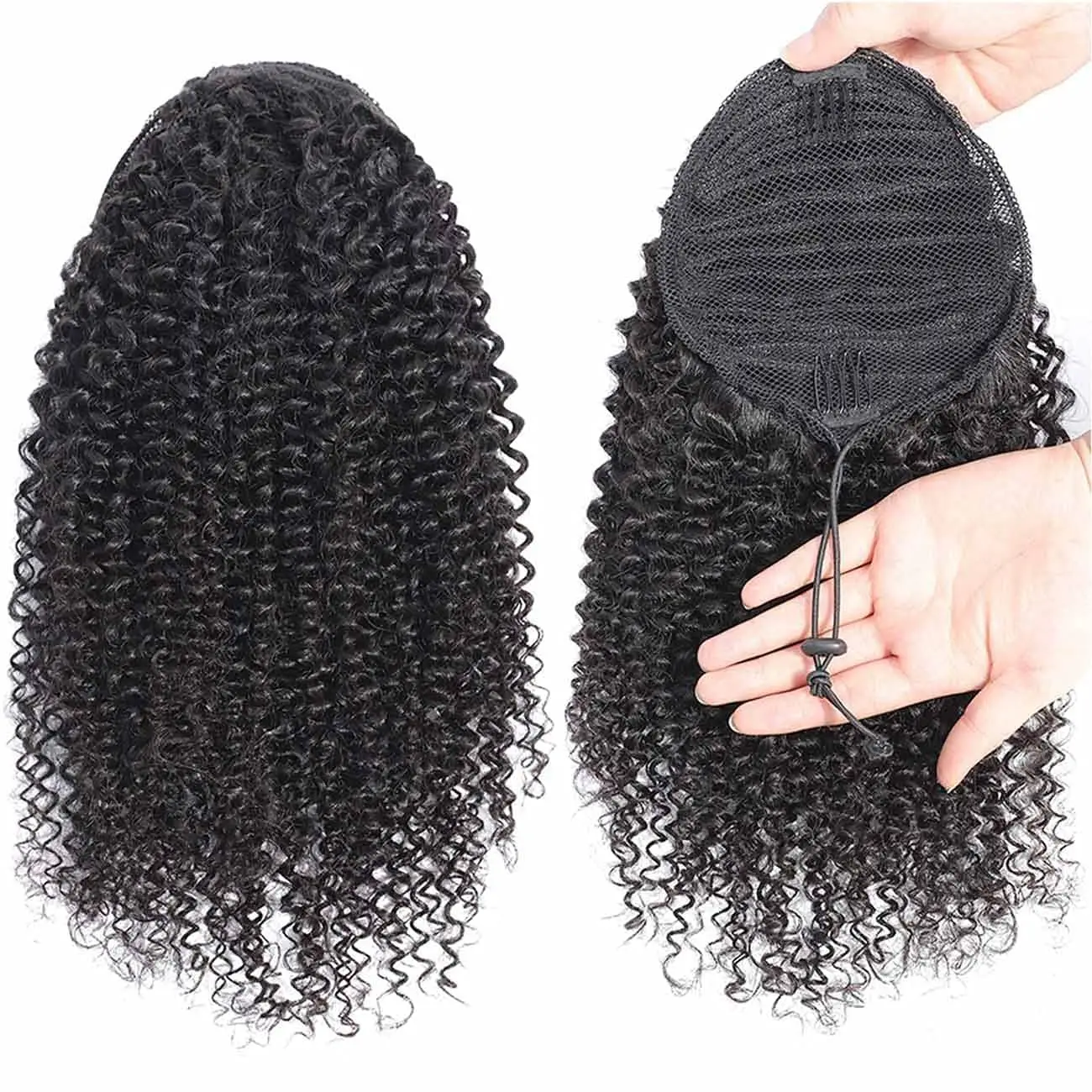 100g Human Hair Ponytails Afro Kinky Curly For Women Natural Color Remy Hair 1 Piece Clip In Drawstring 4B 4C Ponytails