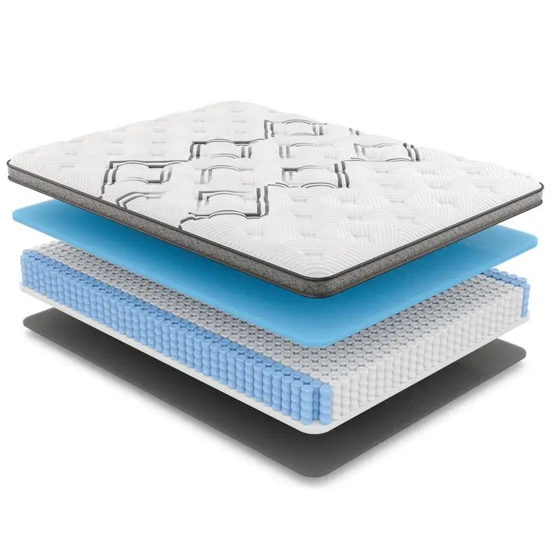 مرتبة تبريد هجينة، مملوءة بالنحاس، جزء علوي أوروبي، ملمس متوسط 12.5 بوصة، معتمدة من Greenguard Gold، صنع في الولايات المتحدة الأمريكية، مقاس كوين، أبيض