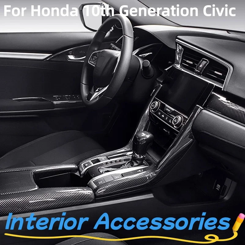 

Carbon Fiber Car Gear Panel Trim Shift Panel Central Armest Box Decor Cover For Honda Civic 10th 2016-2020 Car Accessories