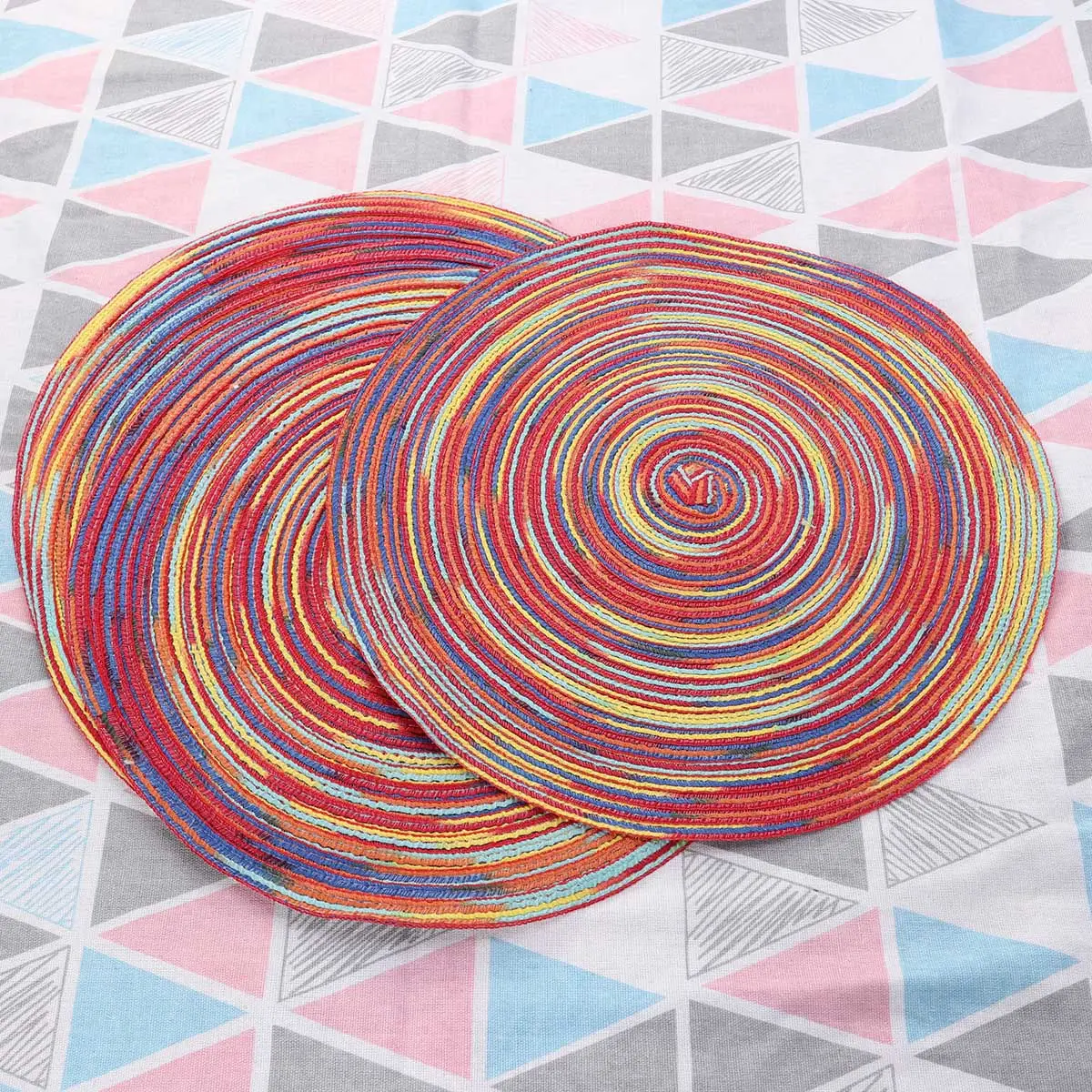6Pcs Round Cotton Linen Woven Placemat Natural Eco-Friendly Anti-Skid Heat Insulating Table Mat for Cups Teapots Bottles Dining