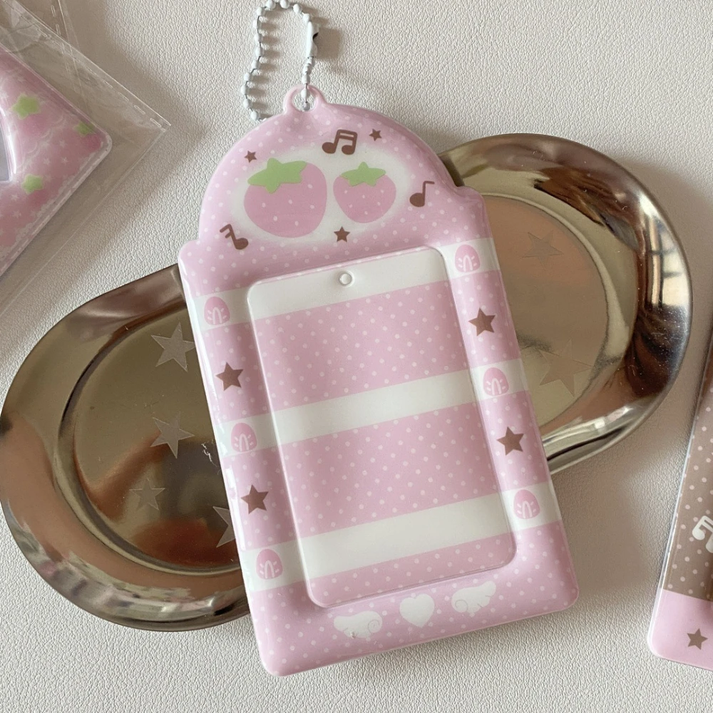 3inch Photocard Holder Sweet Pink Notes Wings Card Cover Display Pendant Small Card Holder Grid Strawberry DIY INS Photo Cover