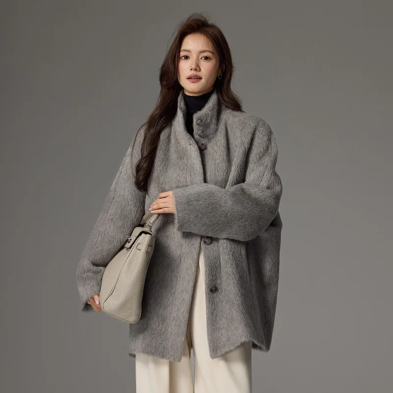 Women Double-sided Camel Wool Coat Long Woolen Coat