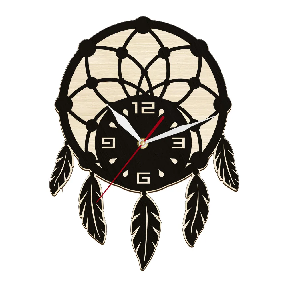 Dream Catcher Keep Good Dreams And Blessings Vintage Wall Clock For Living Room Decor Indian Pocket Net Article Wood Wall Watch