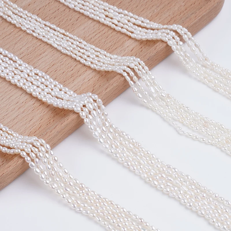 Different Quality Rice Shape Beads 2.5-3mm Natural White Tiny Real Freshwater Pearl Strands for Jewelry