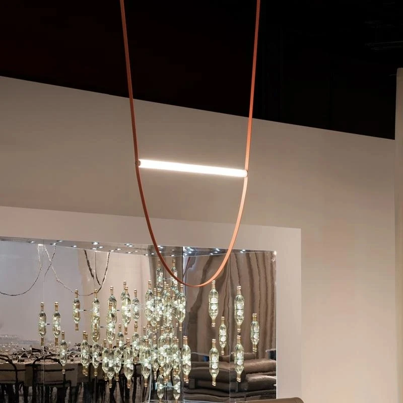 Imagem -04 - Designer Italiano Couro Cinto Candelabro Postmodern Vidro Tubo Led Pendurado Lâmpada Villa Loft Suspensão Luz Luxo