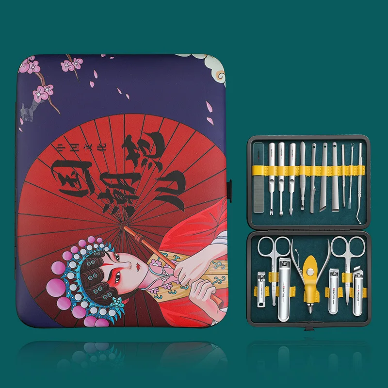 

Chinese Traditional Style Nail Clipper Professional Portable Beauty Stainless Steel Grooming Set Manicure Kit