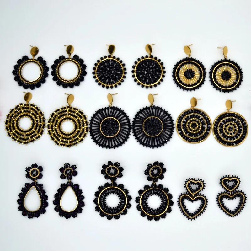 Rice bead earrings Roundness Crystal Originality Hand knitting Bohemia Alloy Fashion Simple Beaded earrings