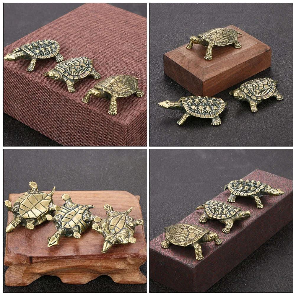 

3pcs Retro Mini Turtle Ornament For Ornament Desktop Home Decor Brass Craft Vintage Style Statue