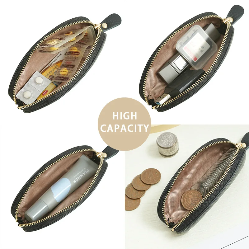 Zipper Coin Purse Real Leather Luxury Portable Coin Bag Woman Personalized Key Wallet Mini Lipstick Bag Storage Bags