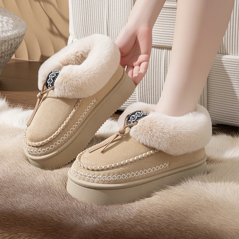 الشتاء رقيق المرأة النعال عادية أفخم الفاخرة مصمم أحذية امرأة داخلي في الهواء الطلق منصة غامض الفراء الشرائح حذاء بوت بطول الكاحل لينة #4