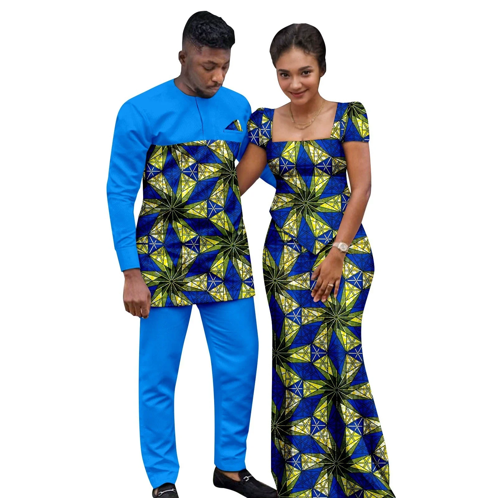 African Print Top And Skirt Sets for Women Matching Men's Outfits Couple's Bazin Riche Clothing Top And Pants Ensemble