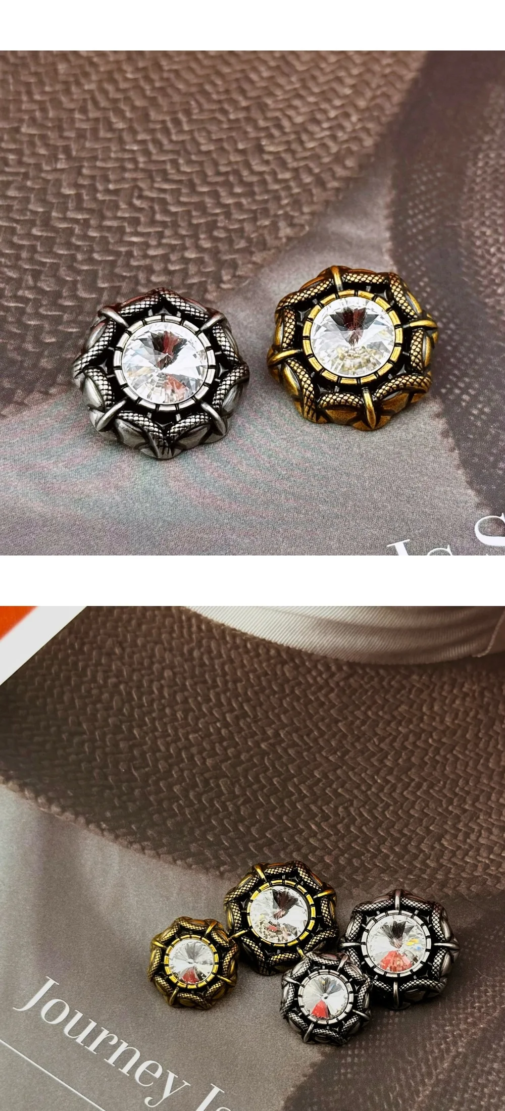 10 Stück Metallknöpfe, Kleidungszubehör, eingelegte Strass-Dekorationsknöpfe, DIY-Bastel- und Nähzubehör, unregelmäßige runde Knöpfe – Detail 5