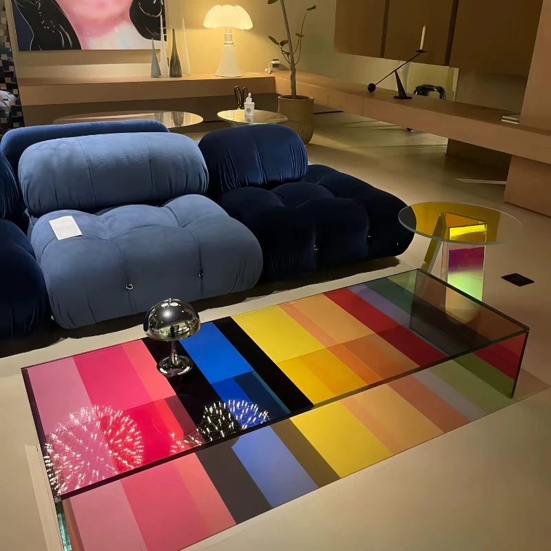 Dopamine Rainbow Coffee Table Living Room Designer Art Colored Furniture Glass Bay Window Creative Tea Table
