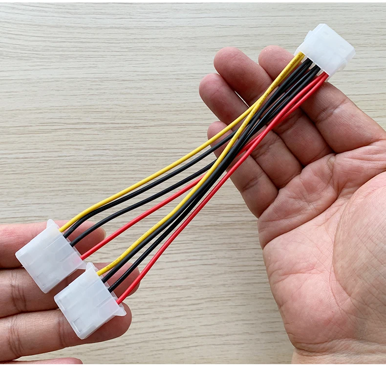 Áram splitter Vezeték Adapter 4 hajcsat molex Apaállat áram hogy 2x Jászkeszeg 4 hajcsat Nőnemű Y splitter kiterjesztése Adapter csatlakozó Vezeték 20cm