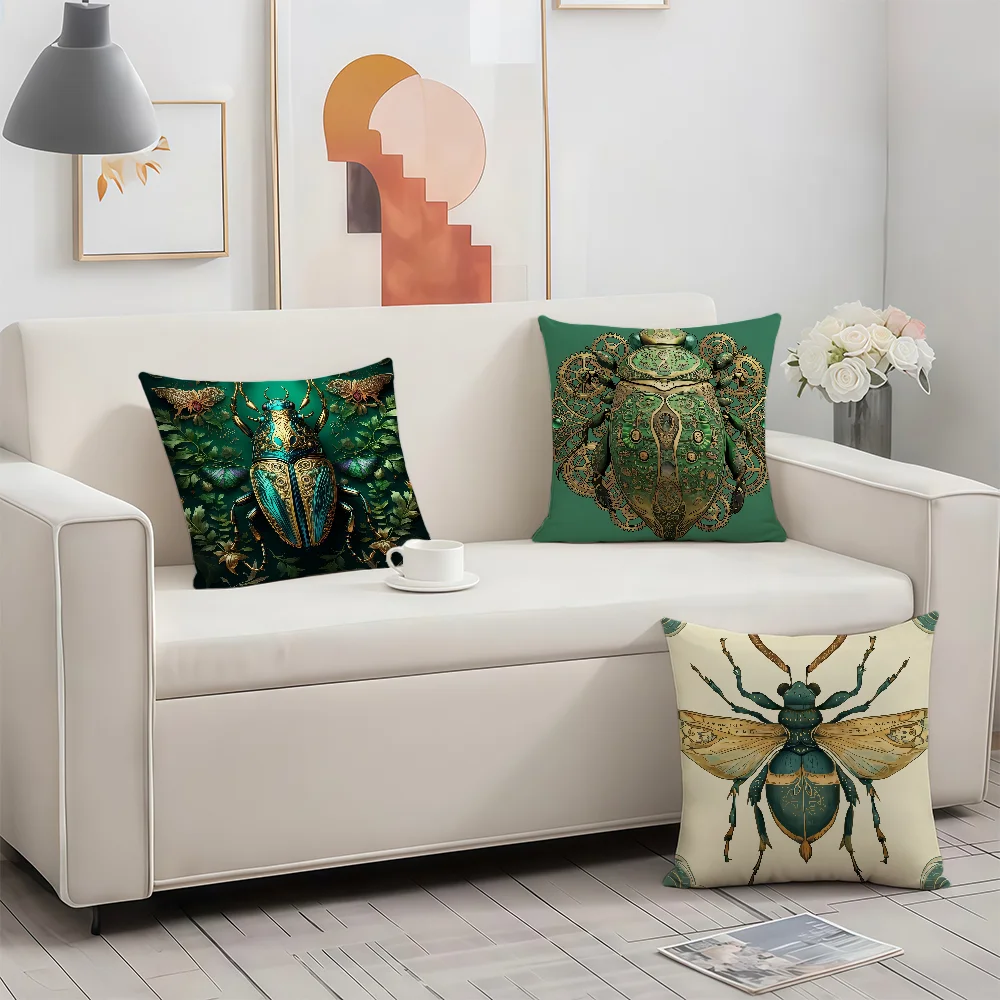 Retro Beetle Dragonfly Insect cushion cover Birthday Anniversary Gifts Double Sided Printed Zipper Cushion Cover Soft Skin