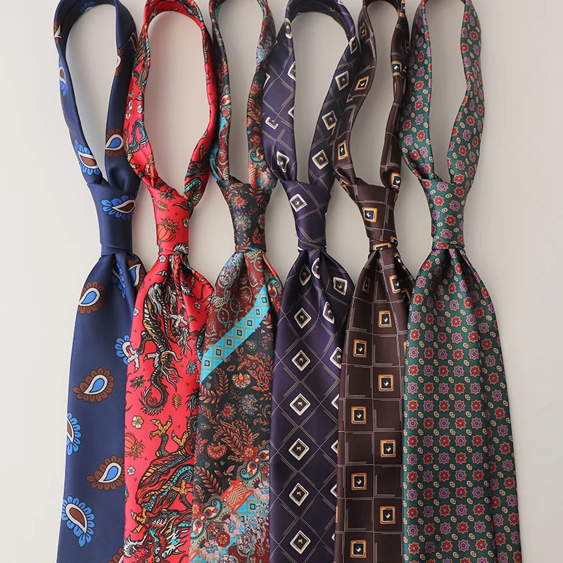 Creative Vintage European 8CM Imitation‑silk Printed Men Necktie, Casual Formal Tie For Banquet And Wedding Occasions Present