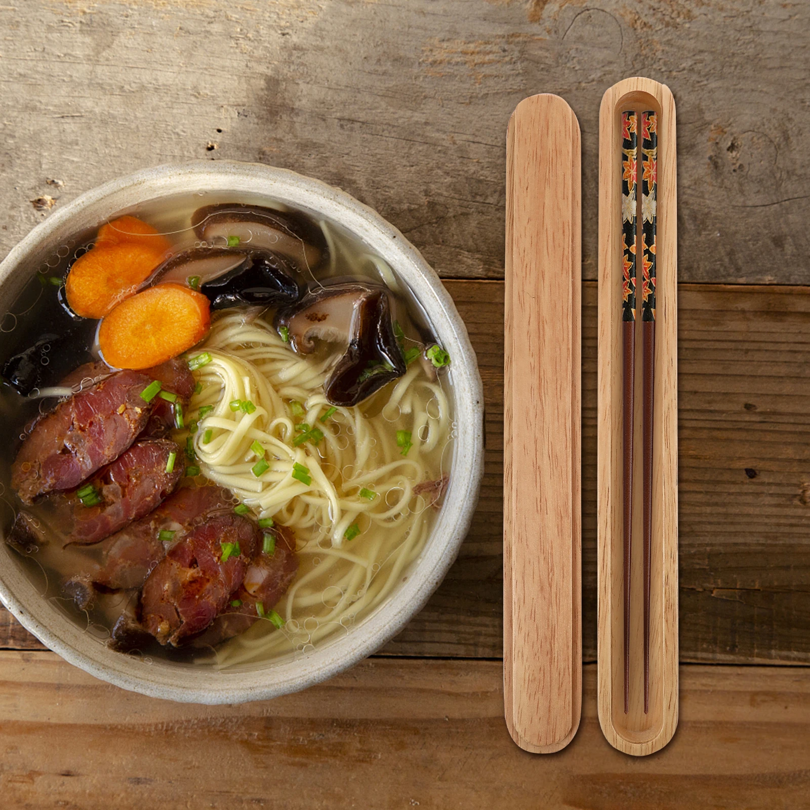 

1pc Portable Chopsticks Stylish Wood Holder Travel Kitchen Dining Portable Chopsticks Holder Tableware Storage Container Retro