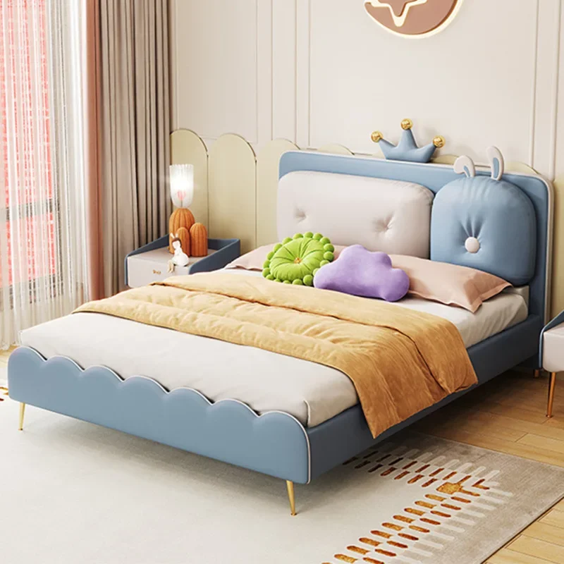 Children's bed boy solid wood single bed dream girl pink crown princess  girl boy child  soft bag