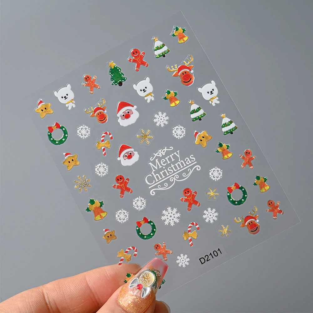 1 pz 5D adesivi per nail art di Natale carino Babbo Natale pupazzo di neve fiocchi di neve alce adesivo cursore per unghie Natale inverno decalcomanie per manicure fai da te