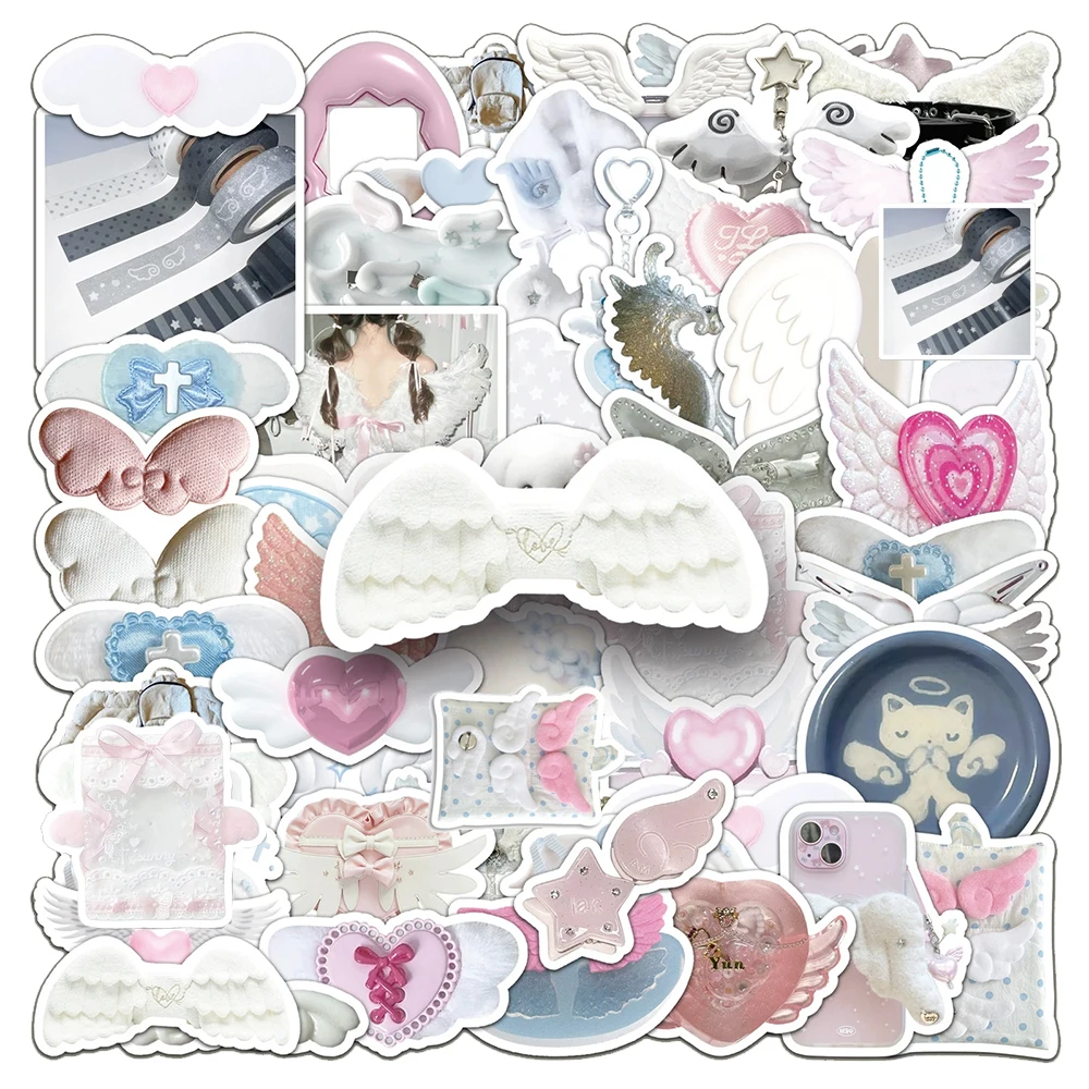 

10/30/50pcs INS White Wings Aesthetic Stickers Cute Cartoon Decals for Kids Toys DIY Motorcycle Suitcase Guitar Graffiti Sticker