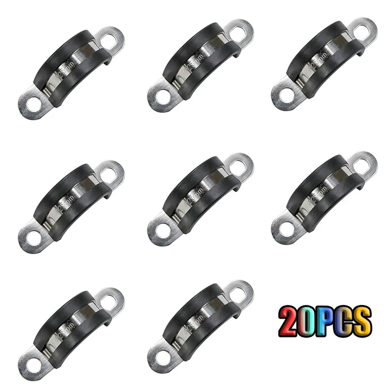 

20 Pcs 25Mm Rubber Pipe Strap 304 Stainless Steel Rubber Cushioned Cable Spare Parts 2 Hole U-Tube Strap For Tube, Pipe