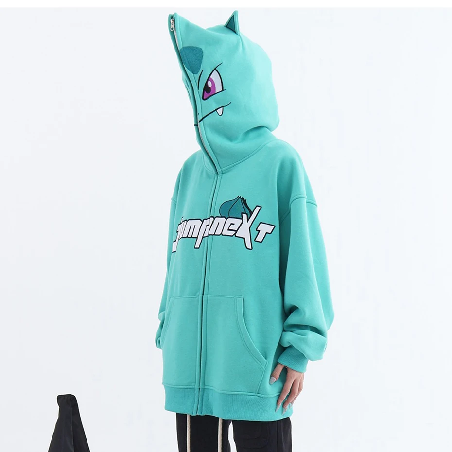 Cartoon Masked Hoodie Hip Hop Streetwear Sweatshirts 2023 Men Harajuku Oversized Hoodies Fashion Devil Horn Y2K Zip-up Tracksuit