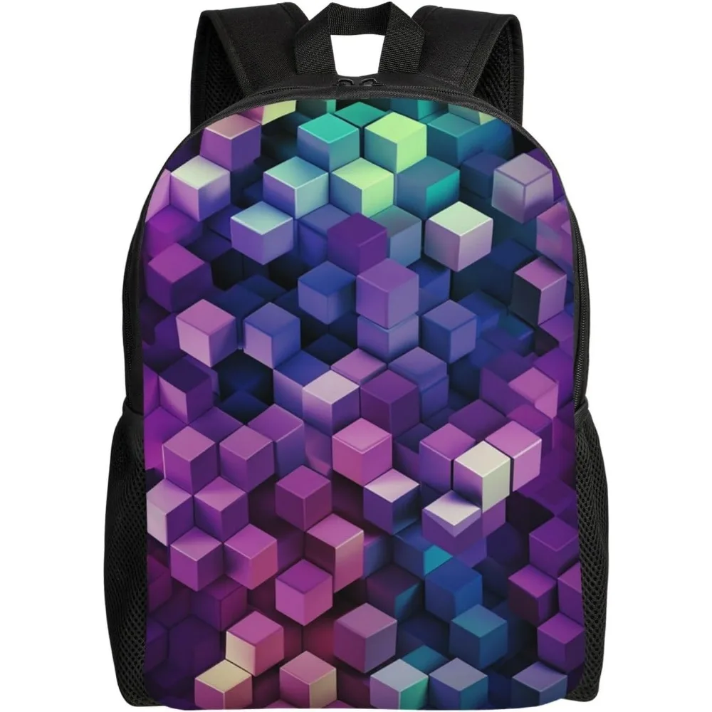

Abstract Color Cubes Purple Cute Backpack Waterproof Lightweight Laptop Backpack Shoulder Bag Casual Daypack For Women Men